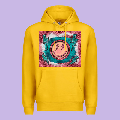 Western Lightning Bolt Smiling Face Turquoise Premium Hoodie Designed By Barkaloodesign
