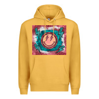 Mustard western lightning bolt smiling face turquoise Premium Hoodie - BarkalooDesign