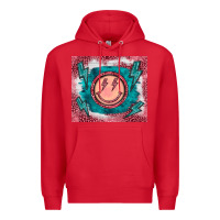 Red western lightning bolt smiling face turquoise Premium Hoodie - BarkalooDesign