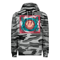 Slate Camo western lightning bolt smiling face turquoise Premium Hoodie - BarkalooDesign