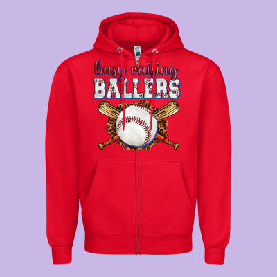 Busy Raising Ballers Baseball Zipper Hoodie Designed By Texasbilliewilder