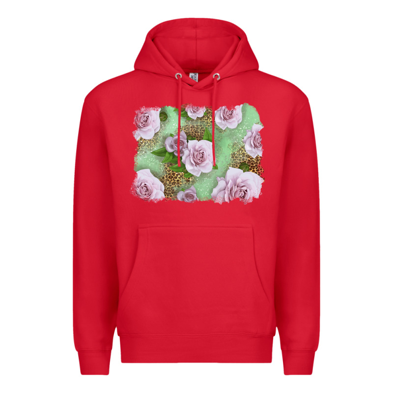 Pink Roses With Leopard Background Premium Hoodie by LillyAllenDesigns | Teevron