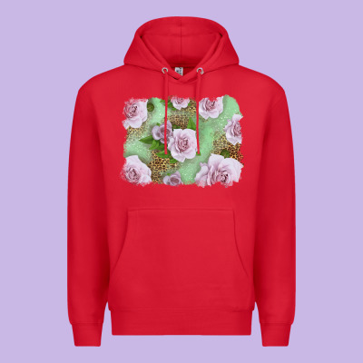 Pink Roses With Leopard Background Premium Hoodie Designed By Lillyallendesigns
