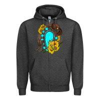 Charcoal Heather western turquoise gemstone Zipper Hoodie - Zillion Design Studio