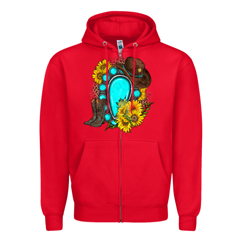 Western Turquoise Gemstone Zipper Hoodie by Zillion Design Studio | Teevron