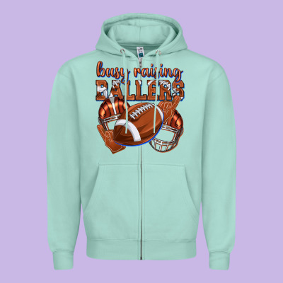 Busy Raising Ballers Football Zipper Hoodie Designed By Texasbilliewilder