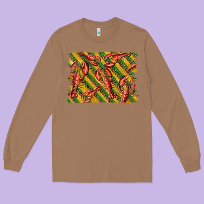 Mardi Gras Crawfish Background Long Sleeve Tee Designed By Barkaloodesign
