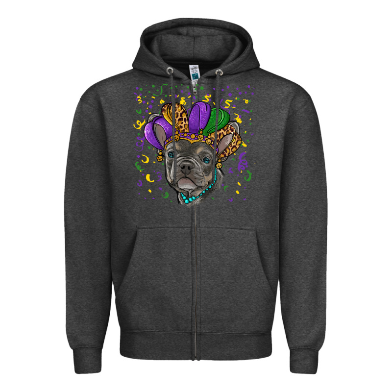 Mardi Gras French Bulldog Zipper Hoodie by RanaPortraitStore | Teevron