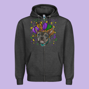 Mardi Gras French Bulldog Zipper Hoodie Designed By Ranaportraitstore