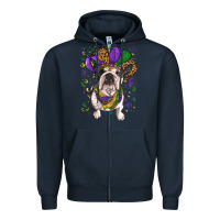 Navy Mardi gras hat  english bulldog Zipper Hoodie - RanaPortraitStore