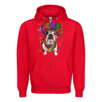 Red Mardi gras hat  english bulldog Zipper Hoodie - RanaPortraitStore