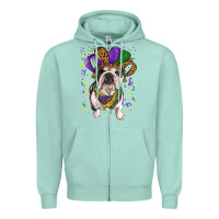 Seafoam Mardi gras hat  english bulldog Zipper Hoodie - RanaPortraitStore