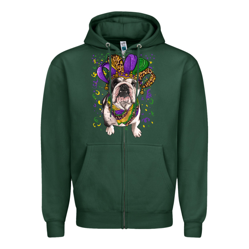 Mardi Gras Hat  English Bulldog Zipper Hoodie by RanaPortraitStore | Teevron