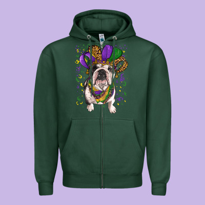 Zipper Hoodie Mardi gras hat  english bulldog