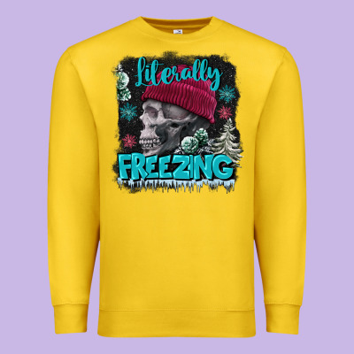 Literally Freezing Skull Premium Sweatshirt Designed By Fadigitalartstudio
