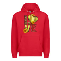 Red western love softball Premium Hoodie - LillyAllenDesigns