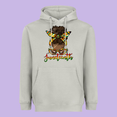 Juneteenth Black Woman Messy Bun Heavyweight Hoodie Designed By Hra Design Shop