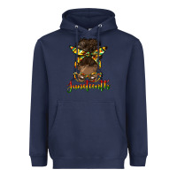 Navy juneteenth black woman messy bun Heavyweight Hoodie - HRA Design Shop