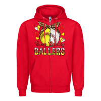 Red busy raising ballers with baseball and softball Zipper Hoodie - texasbilliewilder