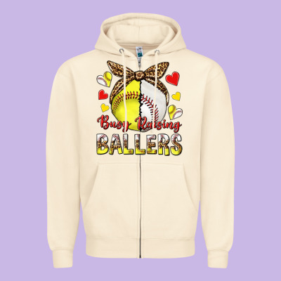 Busy Raising Ballers With Baseball And Softball Zipper Hoodie Designed By Texasbilliewilder