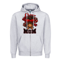 Heather Grey cheer mom afro messy bun Zipper Hoodie - texasbilliewilder