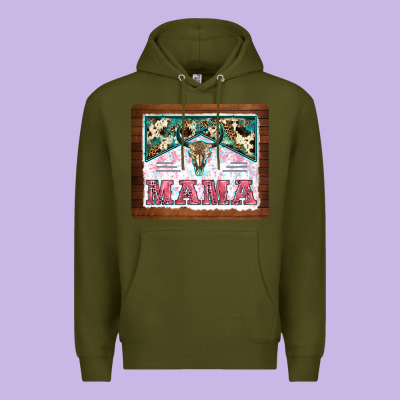Western Bull Skull Mama Mousepad Premium Hoodie Designed By Barkaloodesign