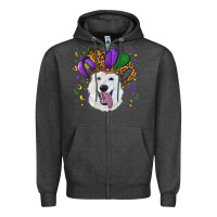 Charcoal Heather mardi gras hat  white shepherd Zipper Hoodie - RanaPortraitStore