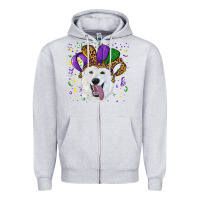 Heather Grey mardi gras hat  white shepherd Zipper Hoodie - RanaPortraitStore