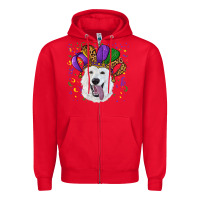 Red mardi gras hat  white shepherd Zipper Hoodie - RanaPortraitStore