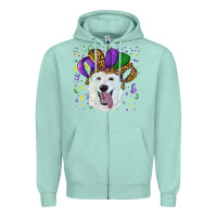 Seafoam mardi gras hat  white shepherd Zipper Hoodie - RanaPortraitStore