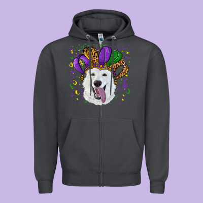 Zipper Hoodie mardi gras hat  white shepherd