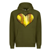 Army Green softball heart Premium Hoodie - LillyAllenDesigns