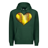 Sports Green softball heart Premium Hoodie - LillyAllenDesigns