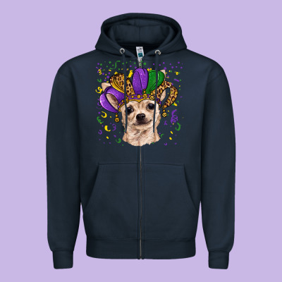 Zipper Hoodie mardi gras hat chihuahua