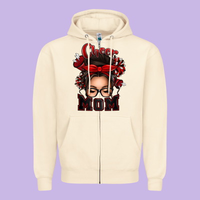 Cheer Mom Messy Bun Zipper Hoodie Designed By Texasbilliewilder
