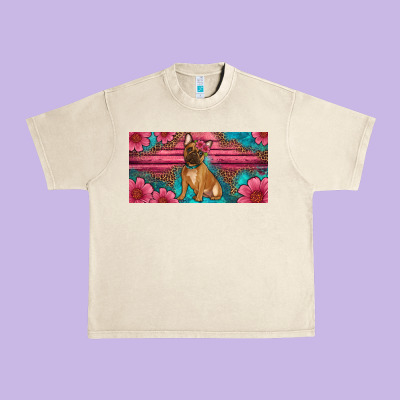 French Bulldog Floral License Plate Urban Heavy Tee Designed By Artiststas
