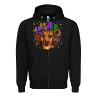 Black mardi gras hat dachshund Zipper Hoodie - RanaPortraitStore