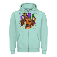 Seafoam mardi gras hat dachshund Zipper Hoodie - RanaPortraitStore