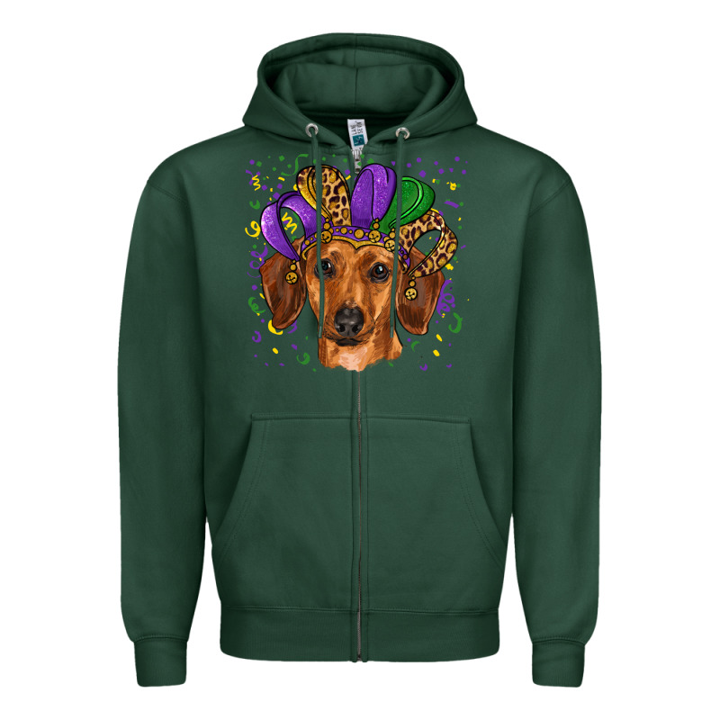 Mardi Gras Hat Dachshund Zipper Hoodie by RanaPortraitStore | Teevron