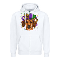 White mardi gras hat dachshund Zipper Hoodie - RanaPortraitStore