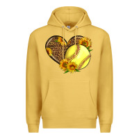 Antique Gold Softball Heart With Sunflowers Premium Hoodie - LillyAllenDesigns