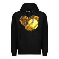 Black Softball Heart With Sunflowers Premium Hoodie - LillyAllenDesigns