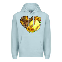 Blue Mist Softball Heart With Sunflowers Premium Hoodie - LillyAllenDesigns