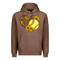 Chestnut Softball Heart With Sunflowers Premium Hoodie - LillyAllenDesigns
