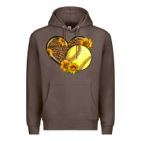Coffee Softball Heart With Sunflowers Premium Hoodie - LillyAllenDesigns