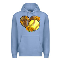 Colony Blue Softball Heart With Sunflowers Premium Hoodie - LillyAllenDesigns