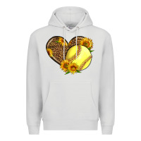 Dove Grey Softball Heart With Sunflowers Premium Hoodie - LillyAllenDesigns