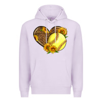 Lilac Softball Heart With Sunflowers Premium Hoodie - LillyAllenDesigns