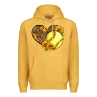 Mustard Softball Heart With Sunflowers Premium Hoodie - LillyAllenDesigns