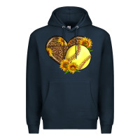 Navy Softball Heart With Sunflowers Premium Hoodie - LillyAllenDesigns
